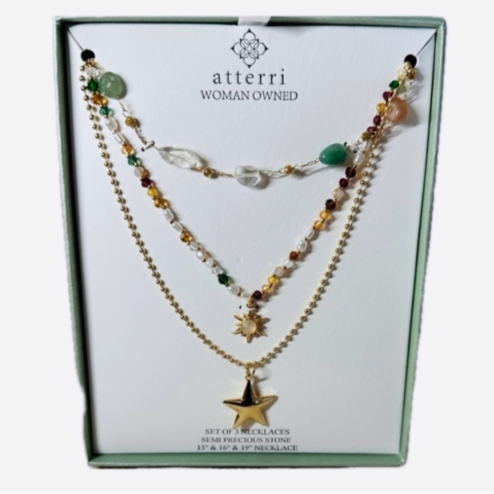 🌟 ▪️ATTERRI ▪️Multi-Color Semi-Precious Stone Necklace Set of 3